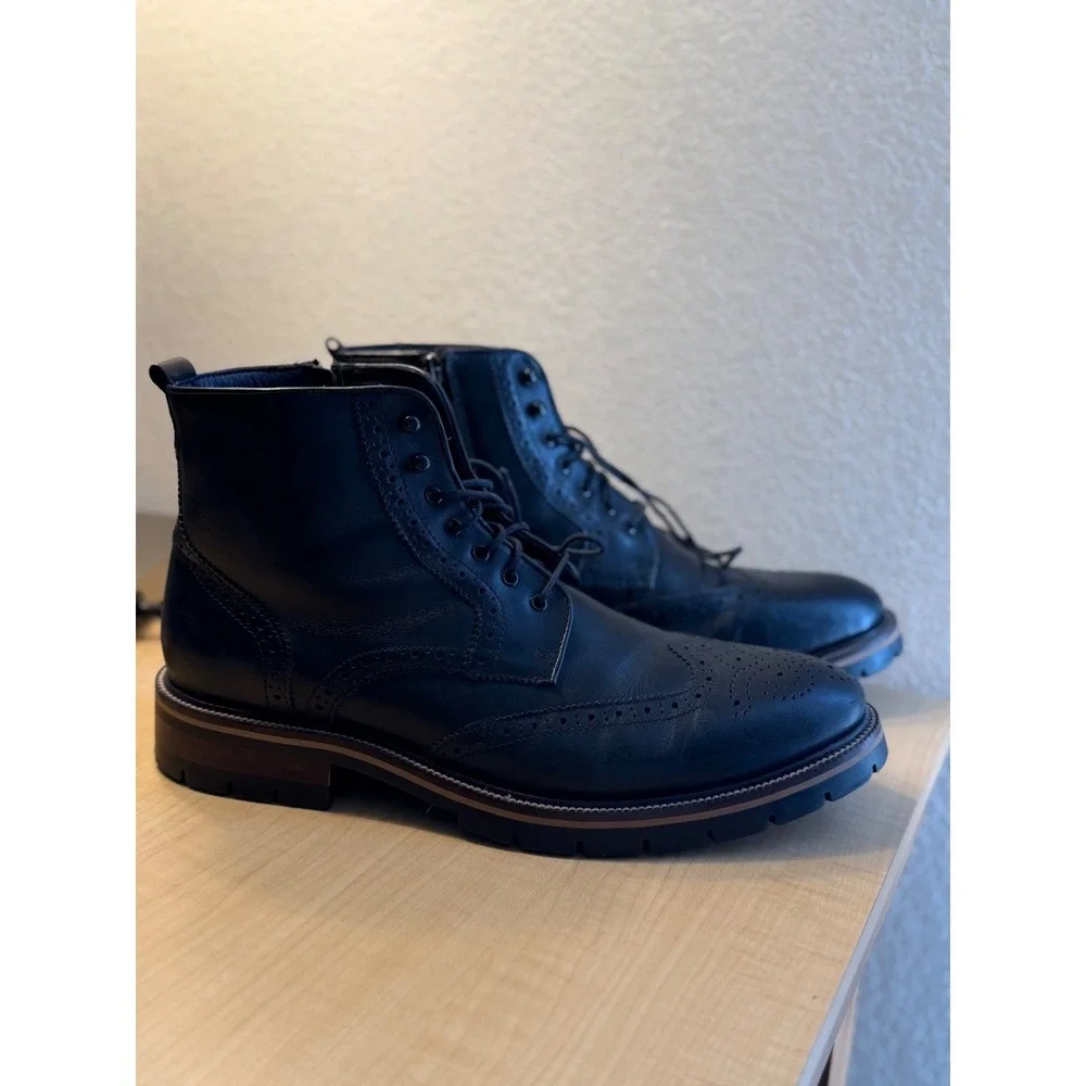 Johnston & Murphy Mens XC4 Flex Black‎ Leather Wingtip Zip Boots 11.5 20-5521